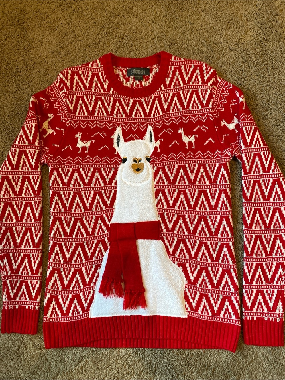 33 Degrees Christmas Sweater Womens M Red & White Llama Scarf Tunic Holiday Ugly
